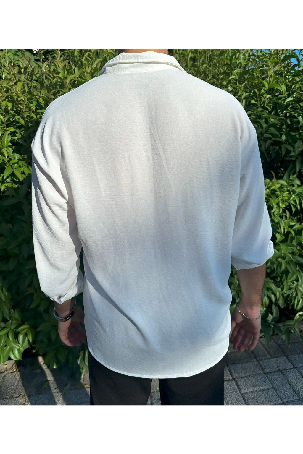 Erkek Beyaz Kırışmayan Oversize Yazlık Gömlek