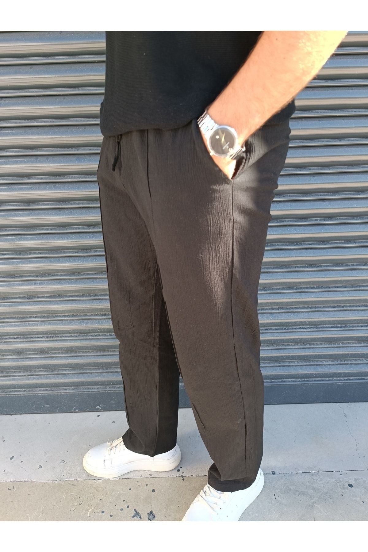 Yazlık Beli Lasikli Rahat Keten Baggy Pantolon
