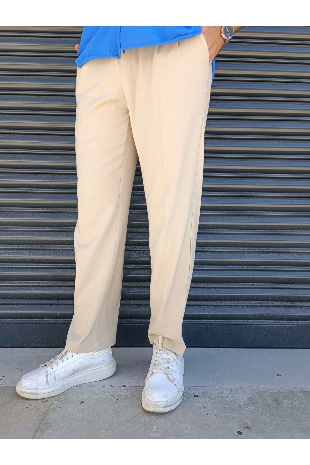 Erkek Yazlık Beli Lastikli Kumaş İnce Jogger Baggy Pantolon