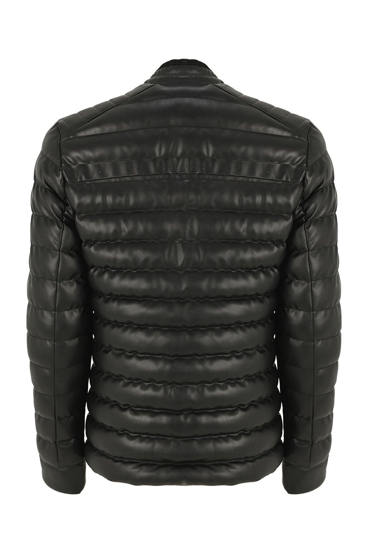 Magical Fashıon Yeni Sezon Erkek Siyah Slim Fit Deri Mont
