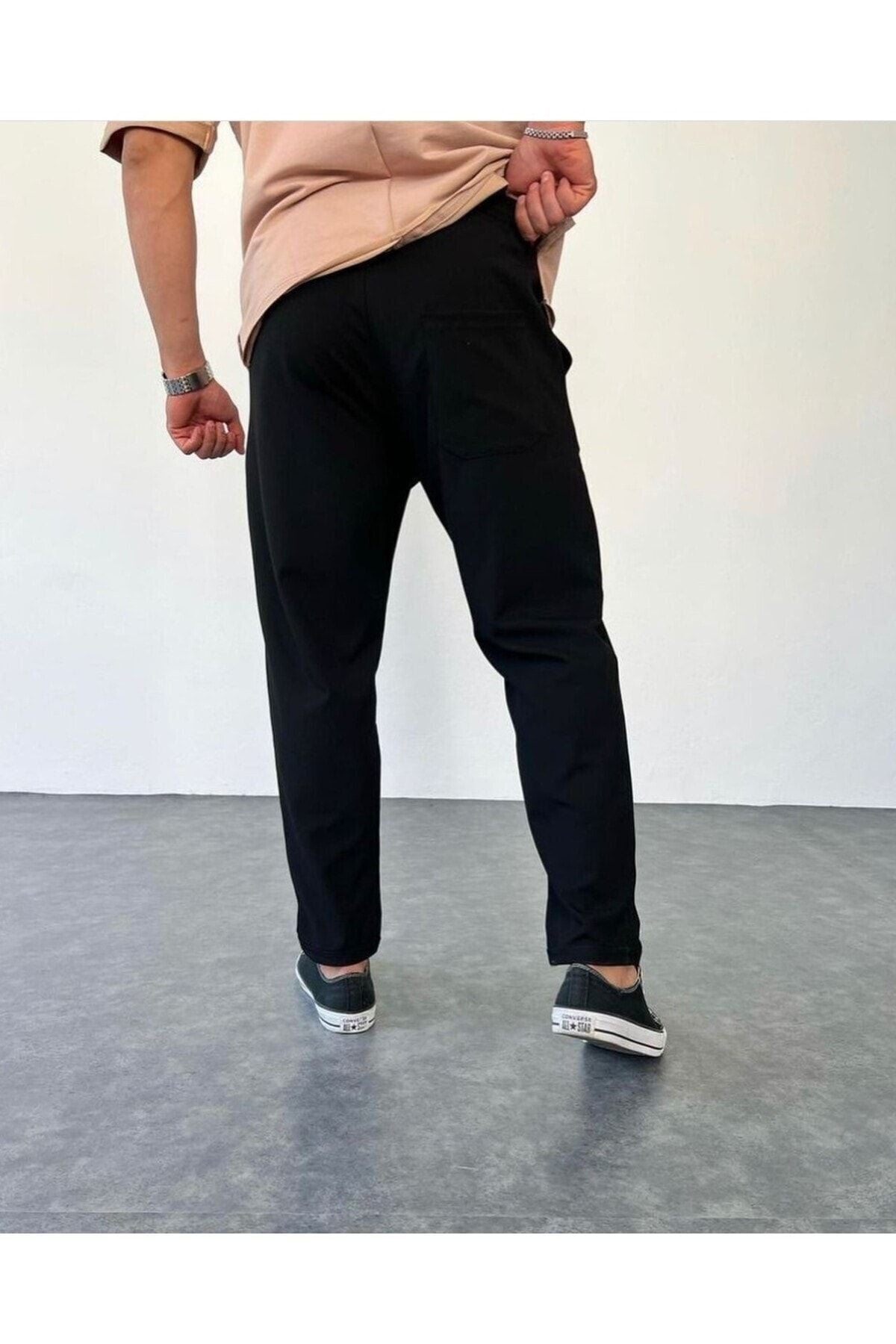 Erkek Siyah Rahat Kesim Jogger Kumaş Pantolon