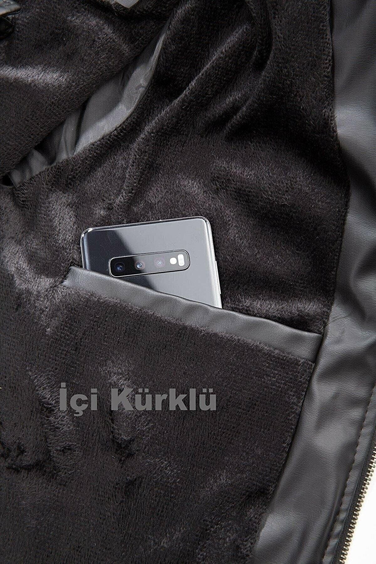 Magical Fashıon Yeni Sezon Erkek Siyah Slim Fit Deri Mont
