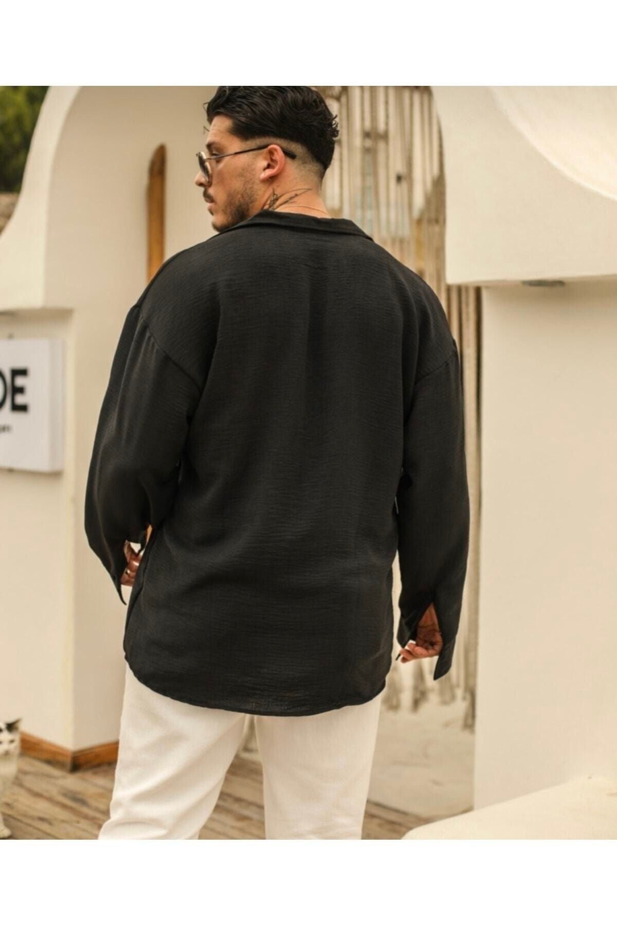 Yeni Sezon Unisex Dokulu Uzun Kollu Oversize Yazlık Gömlek