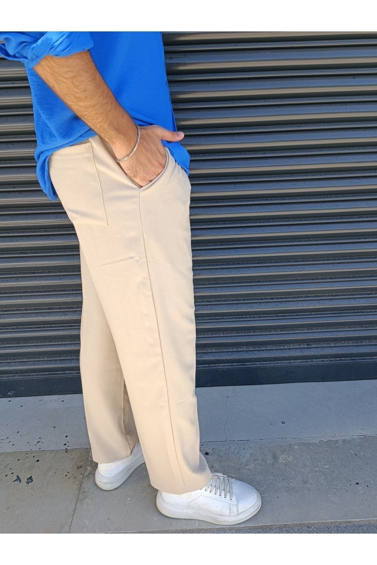 Erkek Yazlık Beli Lastikli Kumaş İnce Jogger Baggy Pantolon